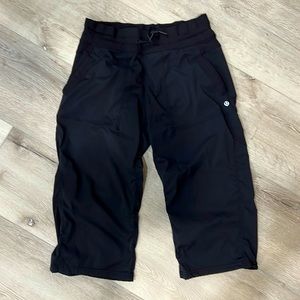 Lululemon Studio Crops - original. Drawstring at hem.